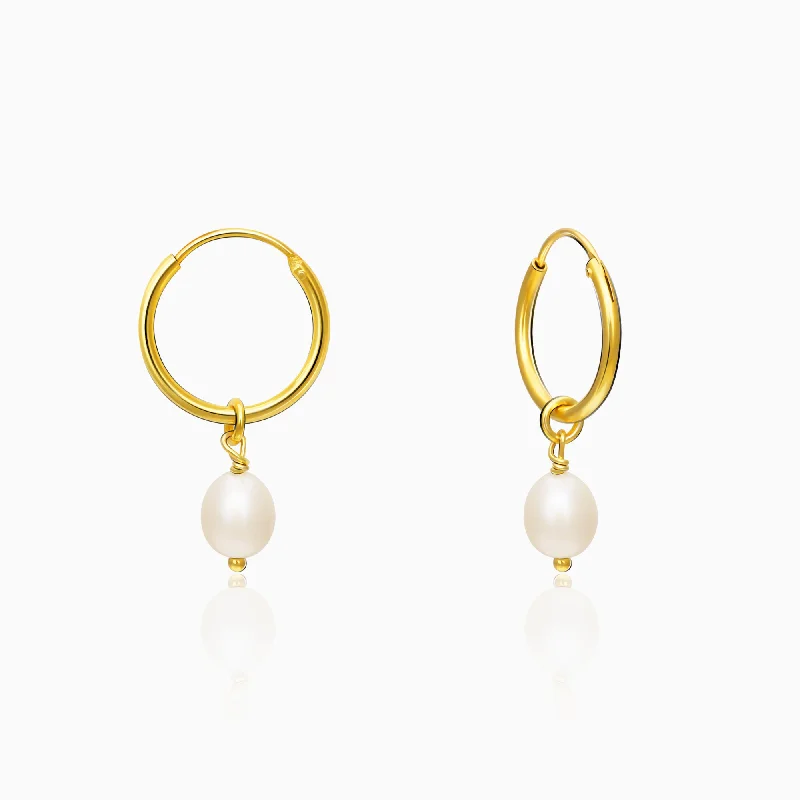 gold engagement ring vintage Golden Pearl Drop Hoops