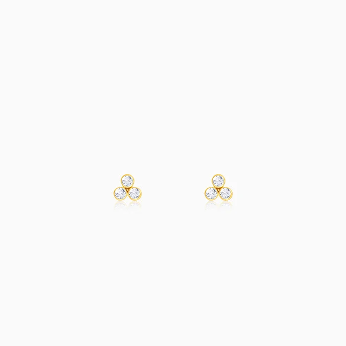 personalized couples ring engraved Golden Three-Stoned Stud  Earrings