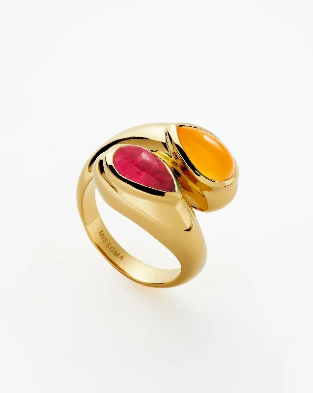 silver hoop earrings small Double Gemstone Crossover Ring