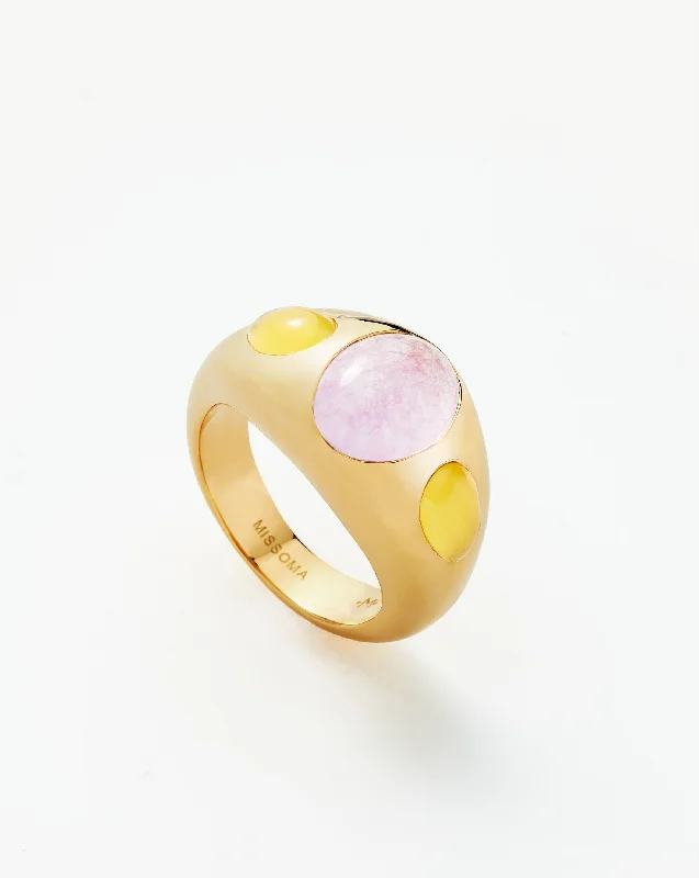 delicate gold band ring Good Vibes Triple Gemstone Dome Ring | 18ct Gold Plated/Purple Quartz & Mango Chalcedony delicate gold band ring Good Vibes Triple Gemstone Dome Ring | 18ct Gold Plated/Purple Quartz & Mango Chalcedony