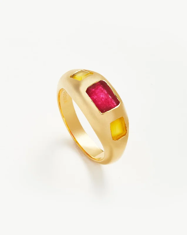 colorful gemstone engagement ring Good Vibes Triple Gemstone Statement Ring | 18ct Gold Plated/Pink Quartz & Mango Chalcedony colorful gemstone engagement ring Good Vibes Triple Gemstone Statement Ring | 18ct Gold Plated/Pink Quartz & Mango Chalcedony