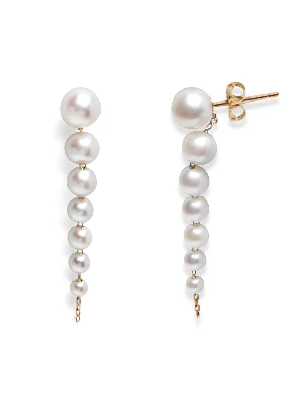 unique square diamond ring Graduated Akoya Pearl Yellow Gold Drop Earrings