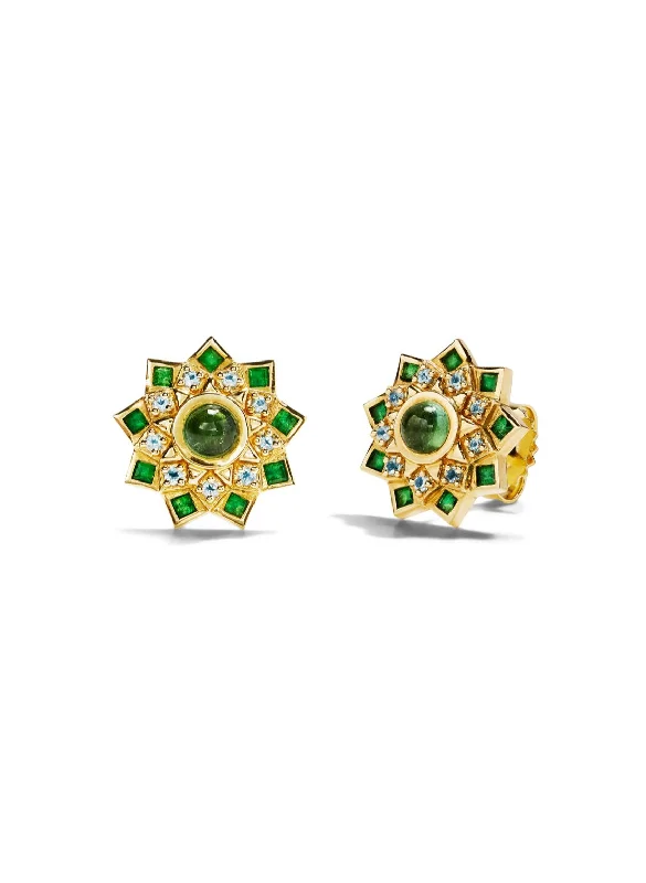 silver moon and star pendant Green Temple Mandala Yellow Gold Stud Earrings
