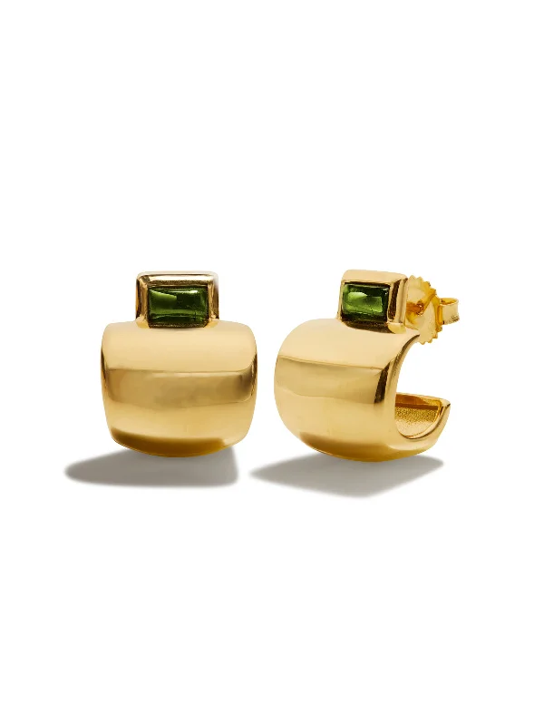 fine silver herringbone necklace Green Tourmaline Cowbell Yellow Gold Earrings