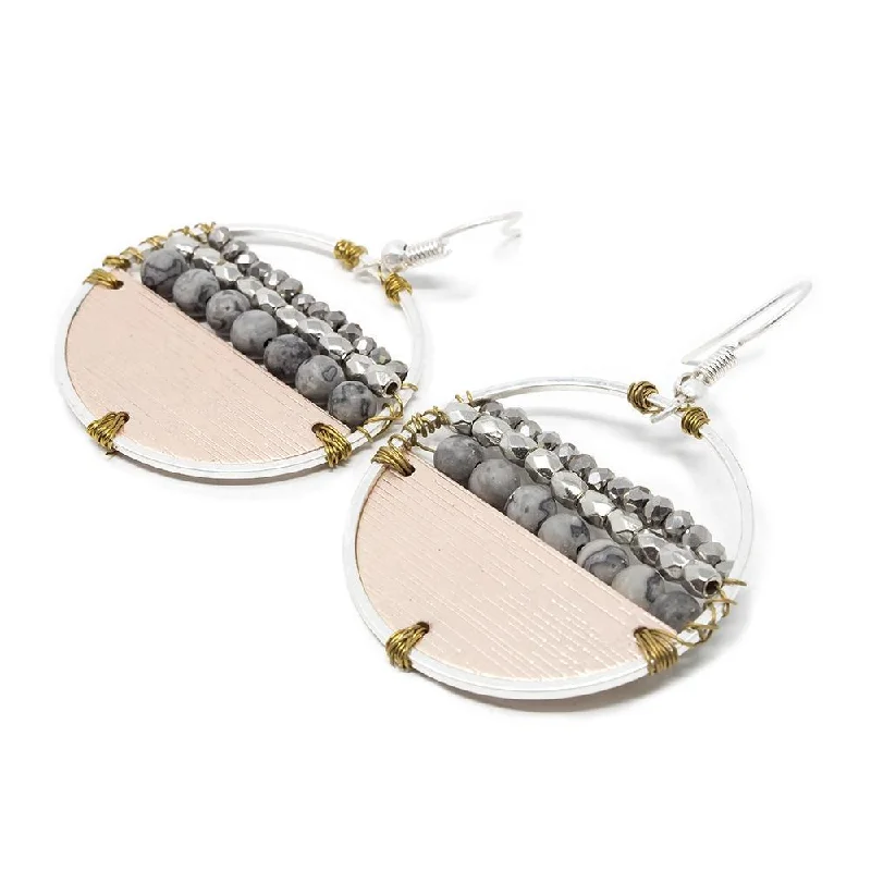 gold daisy stud earrings Grey Beaded Open Circle Drop Earrings Two Tone
