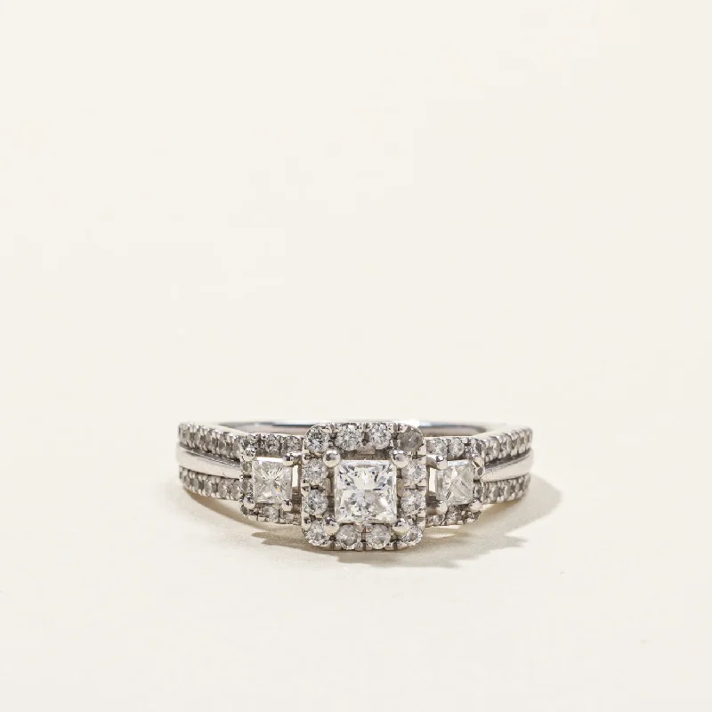 handcrafted crystal quartz ring Halo Princess Diamond Engagement Ring | 0.88ctw | SZ 6 |