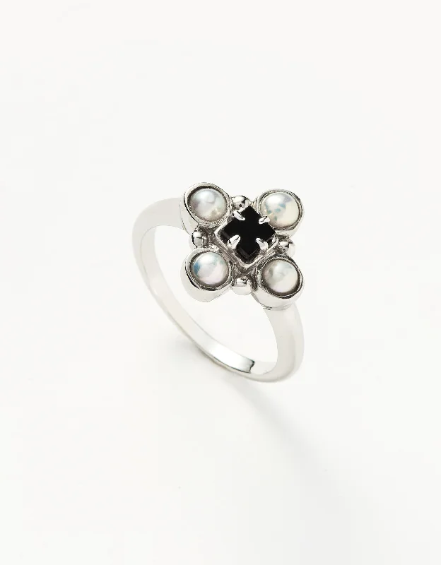 pearl and silver bracelet Harris Reed Quartet Ring | Sterling Silver/Pearl & Black Onyx