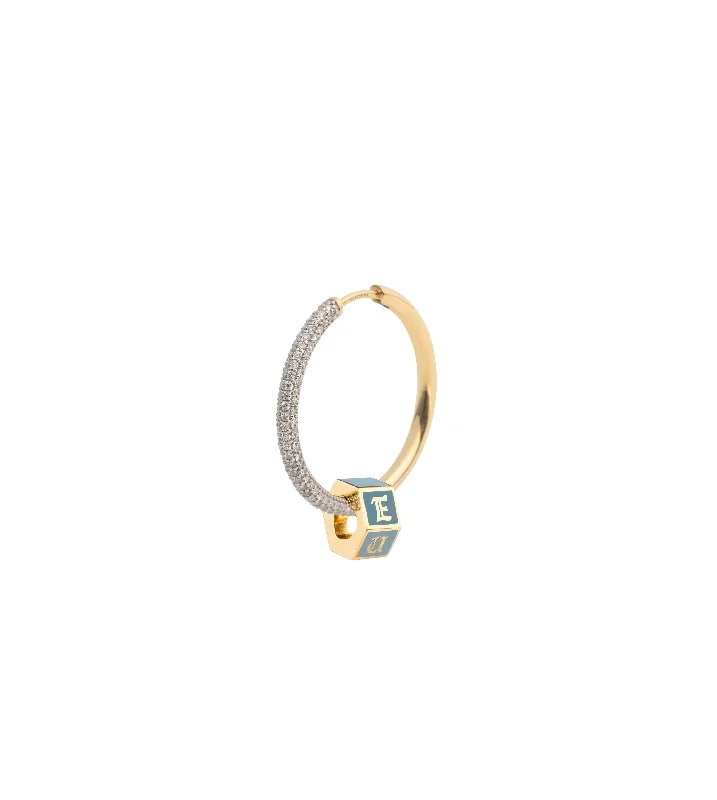 I Love U Aqua Small Faceted Heart Beat : Pave Diamond Medium Hoop