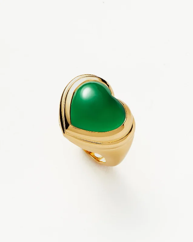 modern geometric silver ring Jelly Heart Gemstone Ring | 18ct Gold Plated/Green Chalcedony