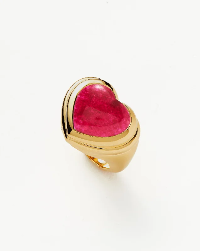 heart-shaped promise ring sterling silver Jelly Heart Gemstone Ring | 18ct Gold Plated/Pink Quartz