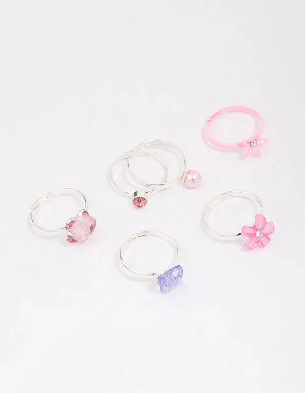 Kids Silver Crystal Butterfly Ring 6-Pack