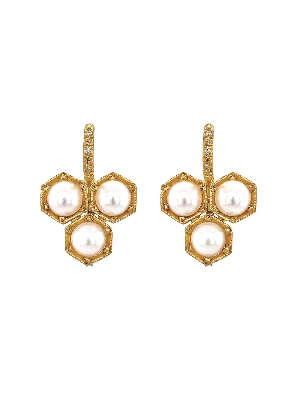 sapphire princess cut ring Large Pearl Triple Hexagonal Yellow Gold Earrings