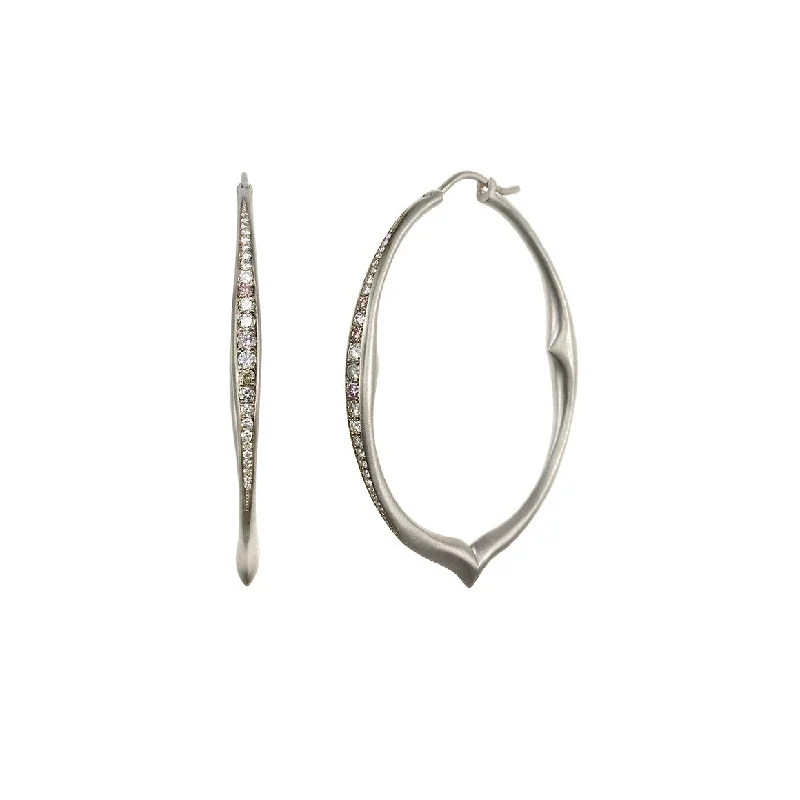 Large White Gold Pavé Hoop Earrings