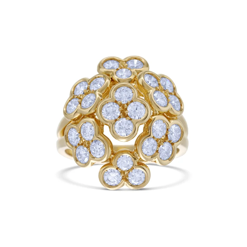 handmade raw stone engagement ring Leo Pizzo 18k Yellow Gold Diamond "Flower Bouquet" Design Cocktail Ring handmade raw stone engagement ring Leo Pizzo 18k Yellow Gold Diamond "Flower Bouquet" Design Cocktail Ring