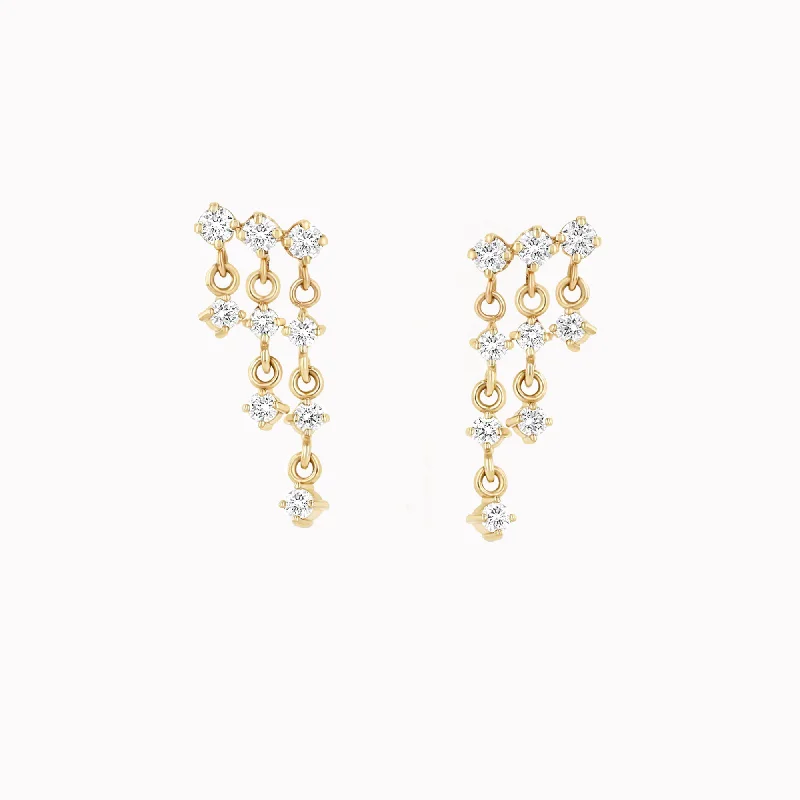 simple sapphire wedding band Linked Prong Diamond Waterfall Earrings