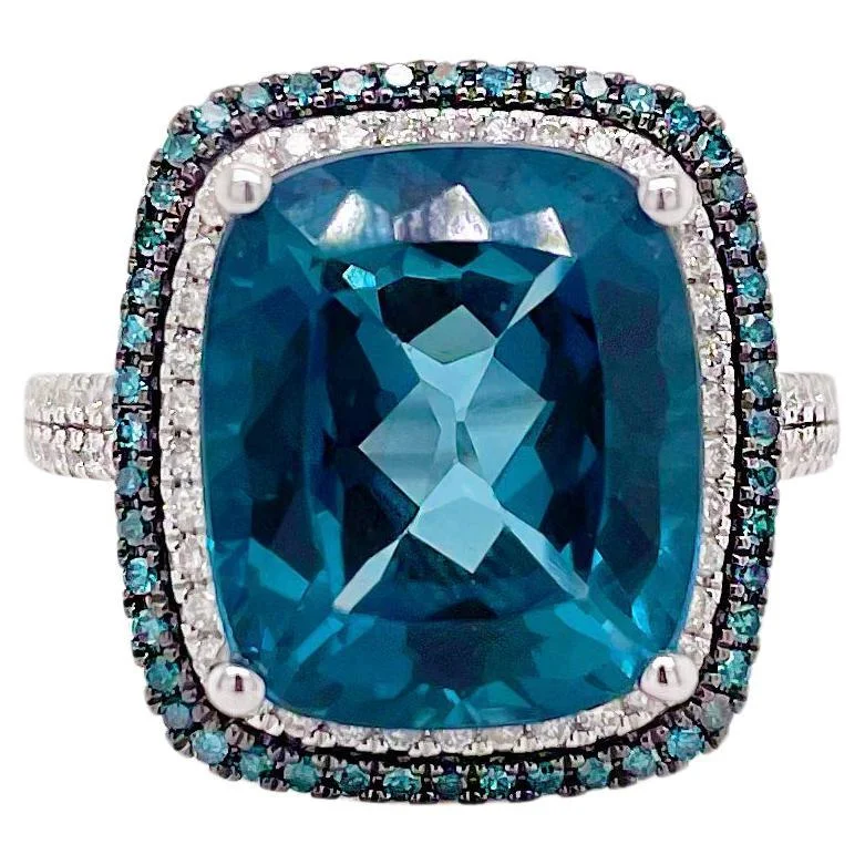 London Blue Topaz Blue & White Diamond Halo Ring