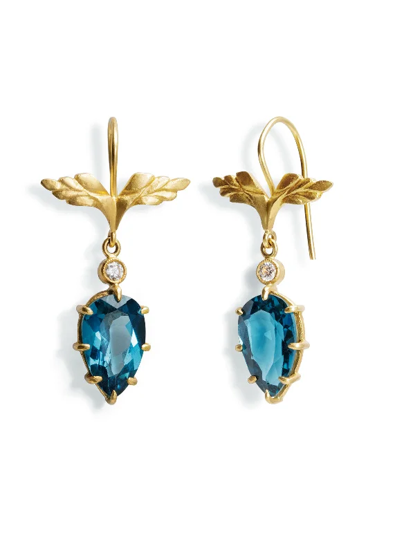 simple gold hoop earrings London Blue Topaz Wing Yellow Gold Drop Earrings