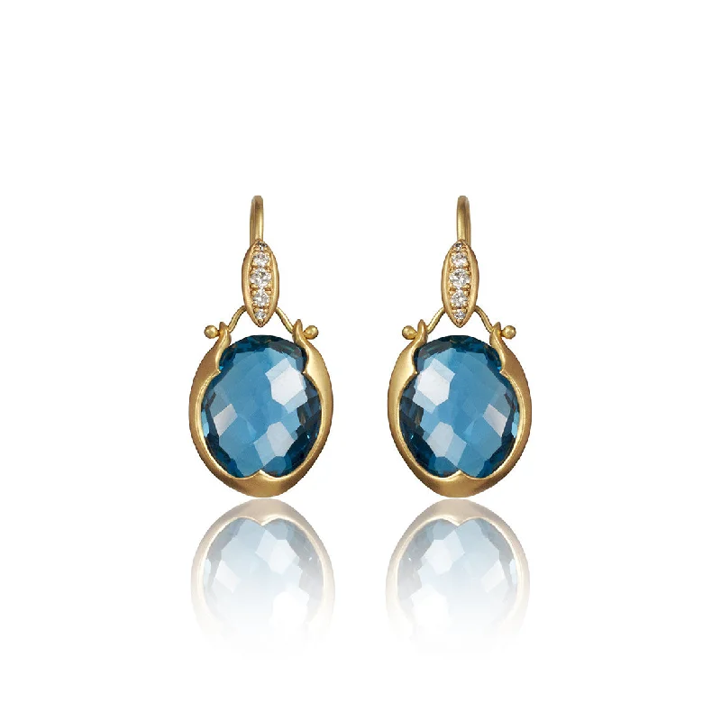 Lovebird Oval Drop Earrings with London Blue Topaz