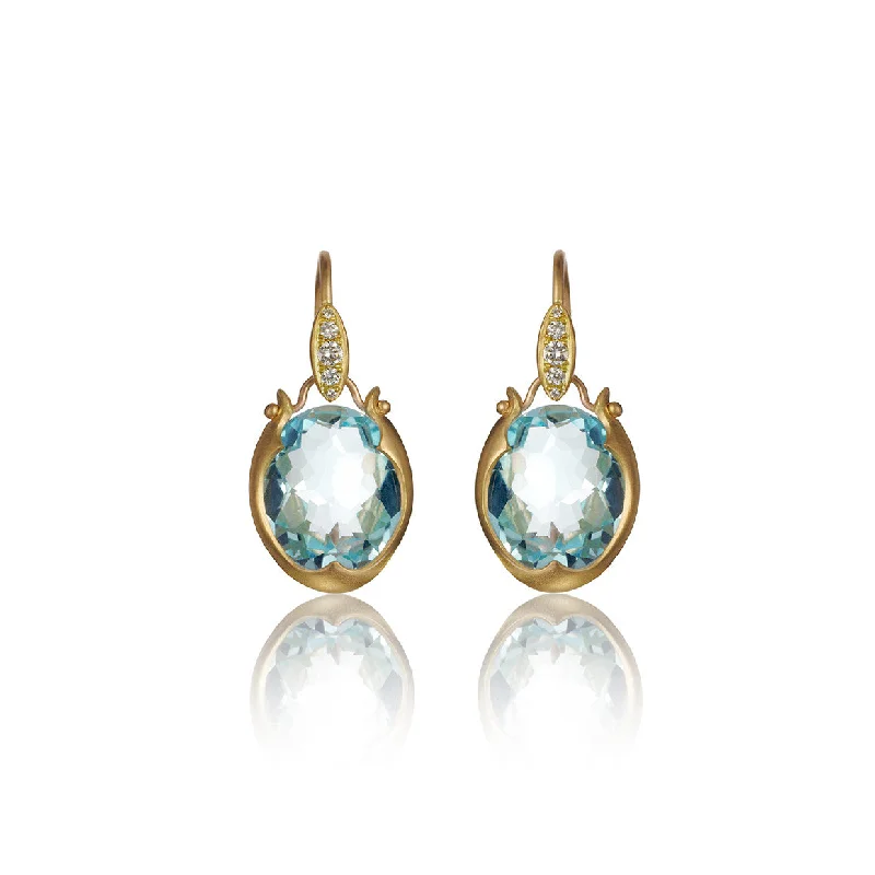 Lovebird Oval Drop Earrings with Swiss Blue Topaz