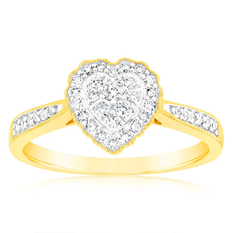 Luminesce Lab Grown Diamond 1/4 Carat Heart Dress Ring in 9ct Yellow Gold