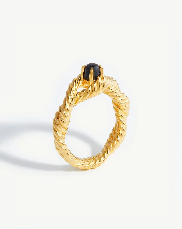 celestial sunburst necklace gold Marina Double Rope Gemstone Ring | 18ct Gold Vermeil/Black Onyx