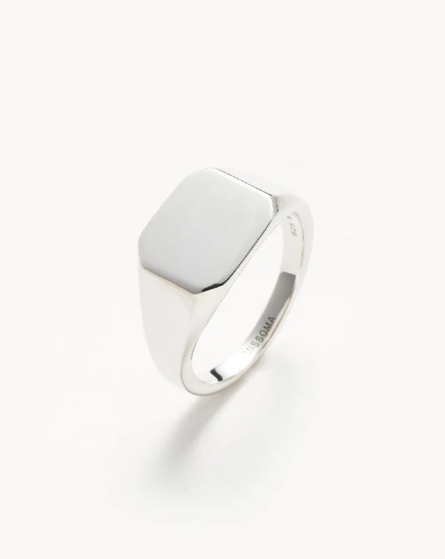 dainty gold chain ring Mens Engravable Bevelled Signet Ring | Sterling Silver