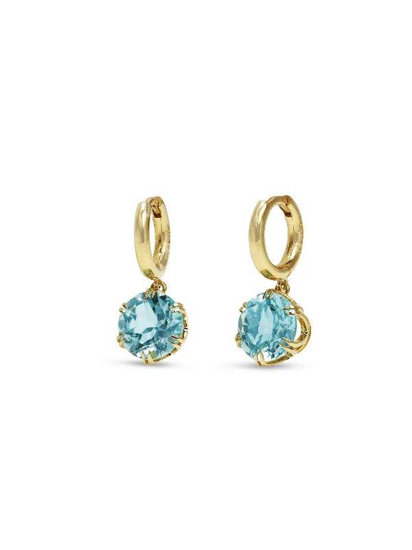 pearl and gold chain earrings Midi Blue Topaz Crown Yellow Gold Hoop Earrings