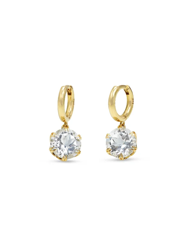 modern baguette diamond ring Midi White Topaz Crown Yellow Gold Hoop Earrings