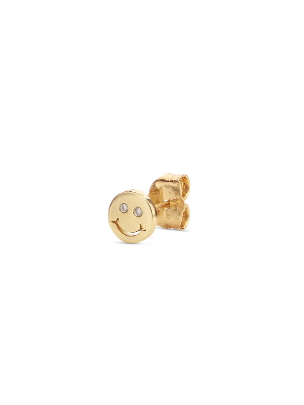 statement gemstone necklace handmade Mini Happy Face Yellow Gold Single Stud Earring statement gemstone necklace handmade Mini Happy Face Yellow Gold Single Stud Earring