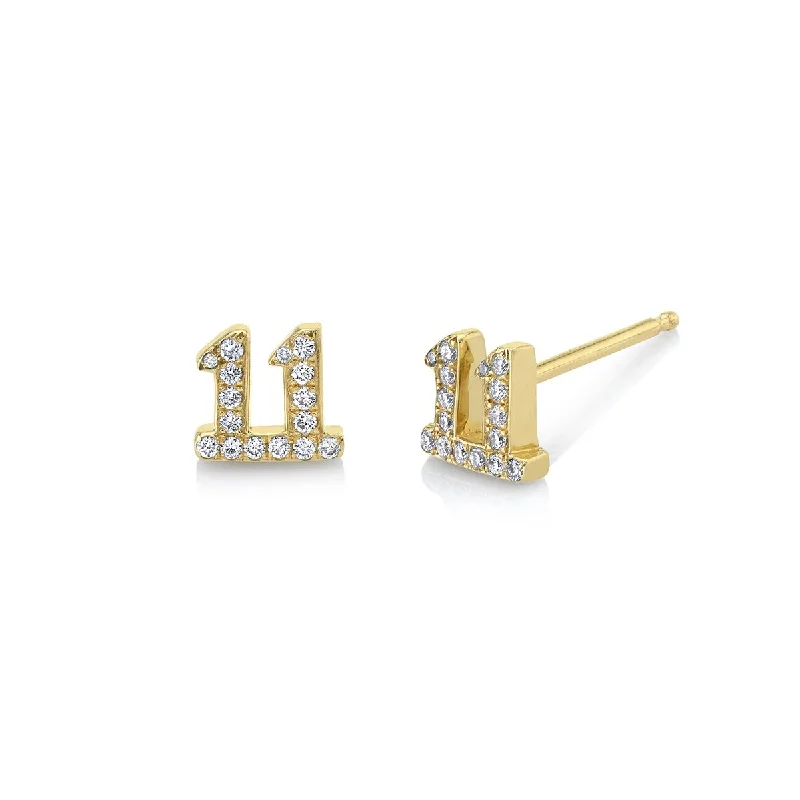 Mini 11 Numerology Studs with Pavé Diamonds