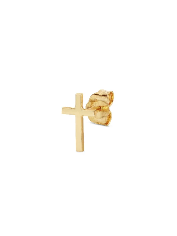 real opal engagement ring Mini Pure Cross Yellow Gold Single Stud Earring