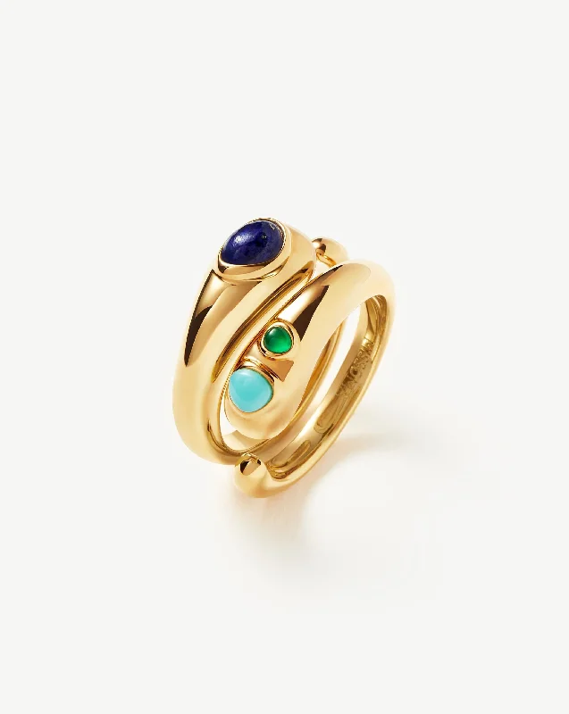personalized couples ring engraved Molten Gemstone Double Stacking Ring Set | 18ct Gold Plated/Chalcedony & Turquoise & Lapis personalized couples ring engraved Molten Gemstone Double Stacking Ring Set | 18ct Gold Plated/Chalcedony & Turquoise & Lapis