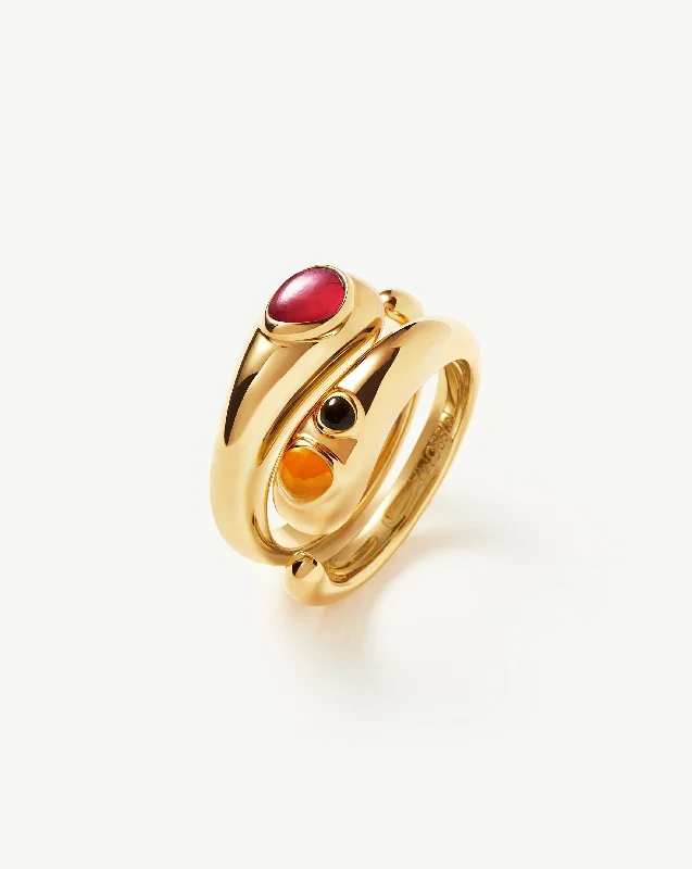 unique emerald green ring Molten Gemstone Double Stacking Ring Set | 18ct Gold Plated/Quartz & Chalcedony unique emerald green ring Molten Gemstone Double Stacking Ring Set | 18ct Gold Plated/Quartz & Chalcedony