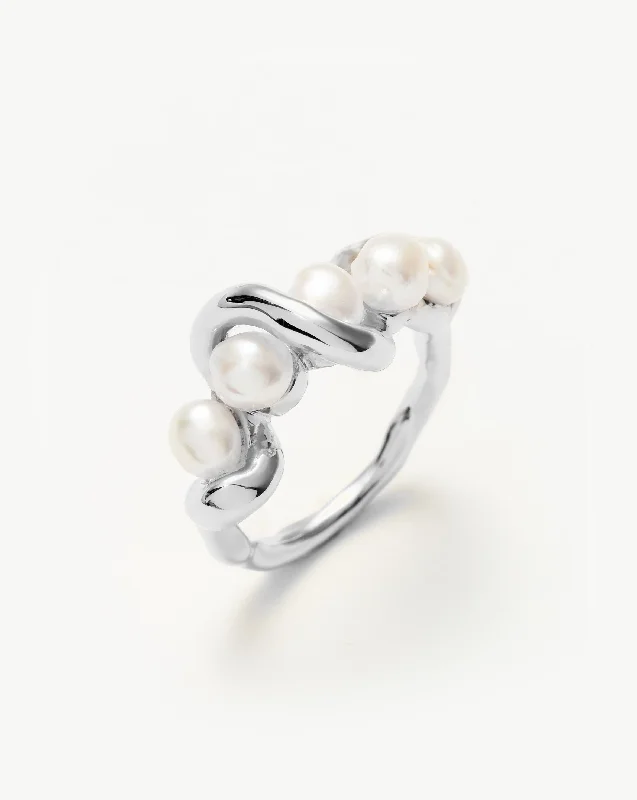 chunky boho turquoise ring Molten Pearl Twisted Stacking Ring
