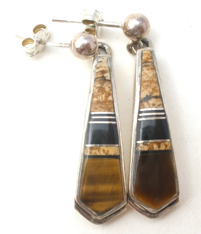 Navajo Rick Tolino Earrings with Inlay Gemstones