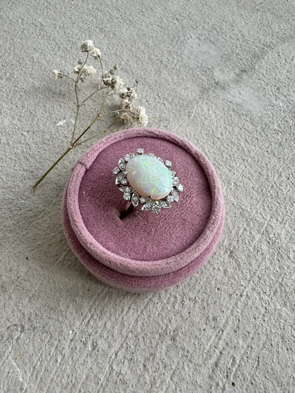vintage-inspired moonstone necklace 18k Opal Diamond and White Gold Vintage Ring CA