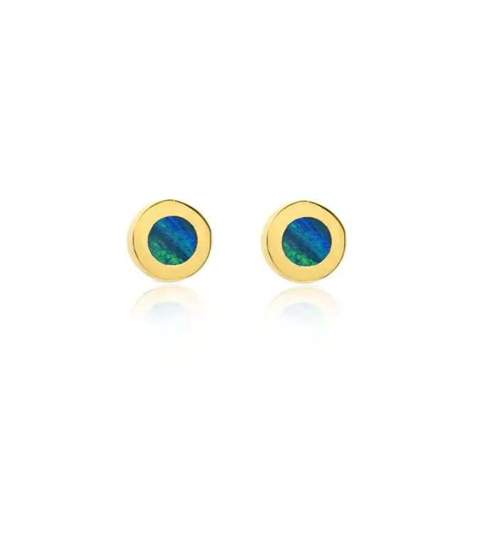 vintage floral engagement ring Opal Inlay Circle Stud Yellow Gold Earrings
