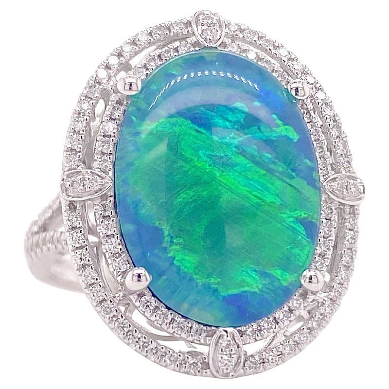 Black Opal Double Diamond Halo Ring