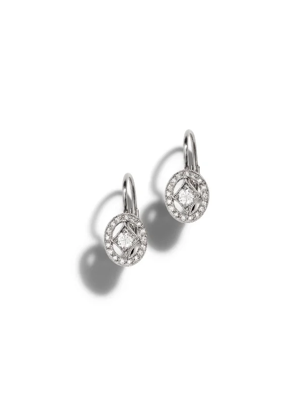 delicate angel wings necklace Oval Diamond Frame Platinum Earrings