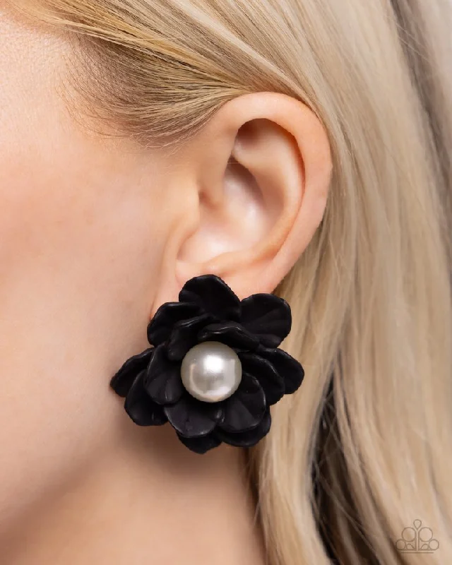 Paparazzi Earring ~ Blooming Backdrop - Black