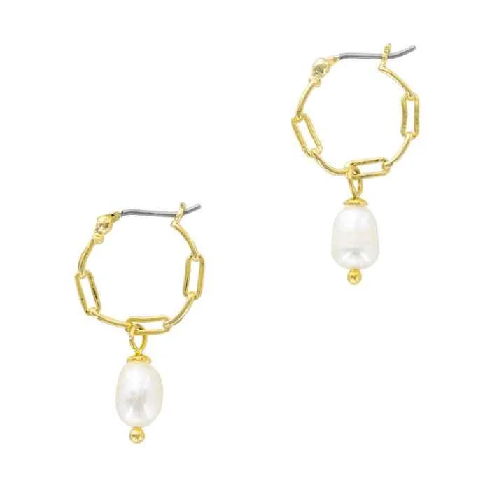 simple snake chain necklace Paperclip Hoops Dangling Pearl Gold Plated Brass