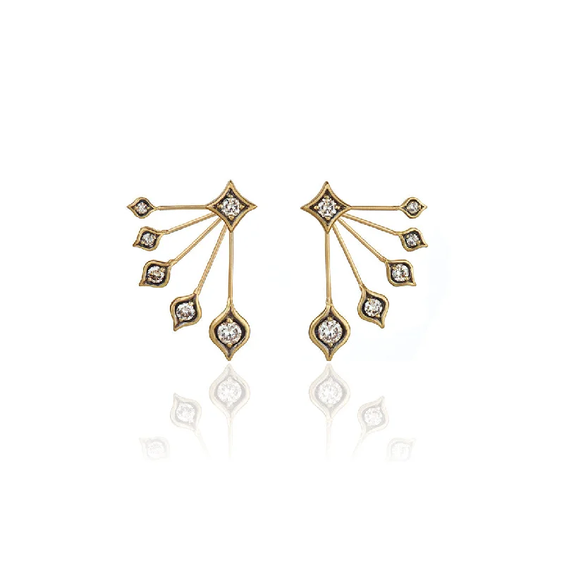 Peacock Fan Earrings in Yellow Gold