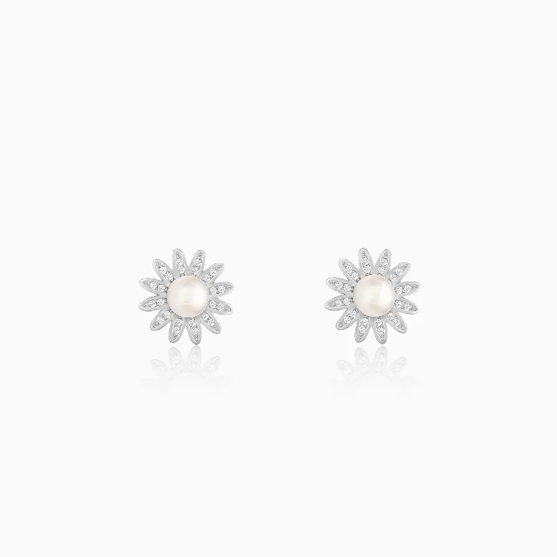 unique blue topaz ring Silver Pearl Buttercup Studs