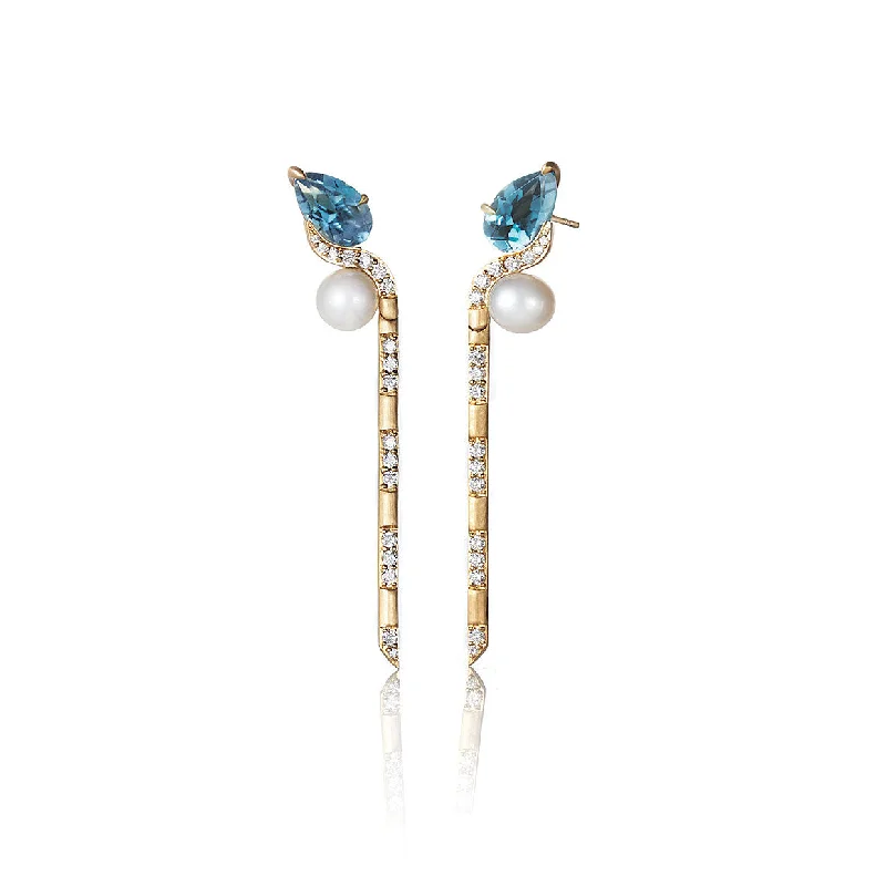 Pearl & London Blue Topaz Drape earrings