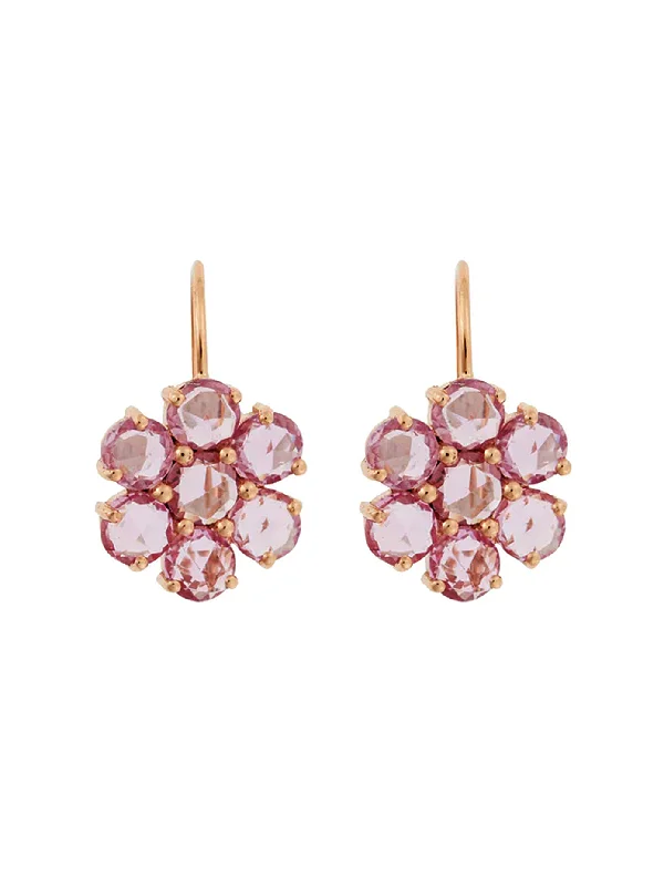minimal gold ring stack Pink Sapphire Daisy Bloom Rose Gold Earrings