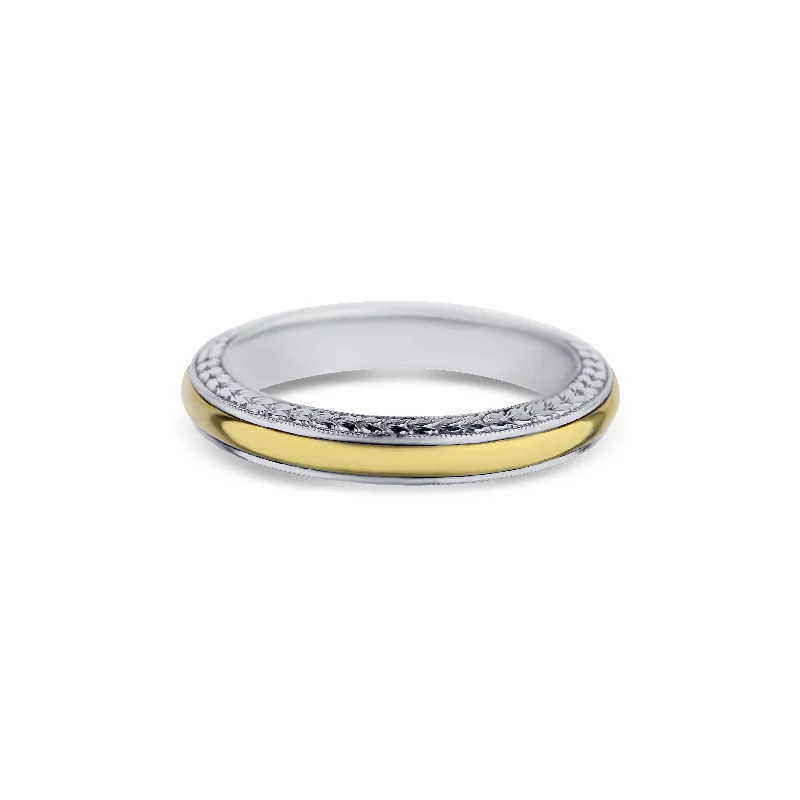 white opal engagement ring Platinum & 18K Two-Tone Yellow Gold Band