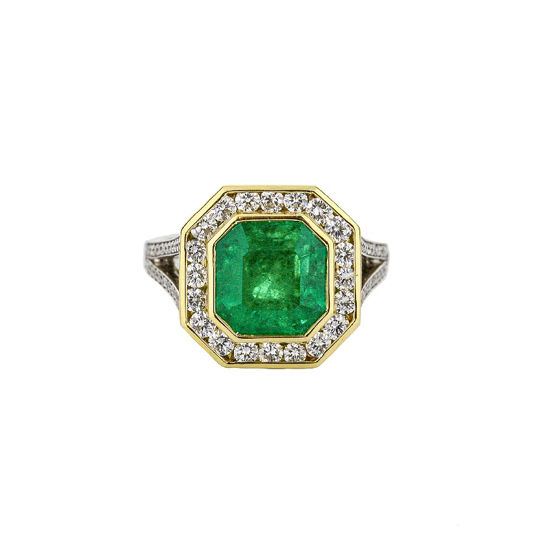 birthstone charm bracelet for mom Platinum & 18K Yellow Gold Emerald Diamond Halo Ring birthstone charm bracelet for mom Platinum & 18K Yellow Gold Emerald Diamond Halo Ring