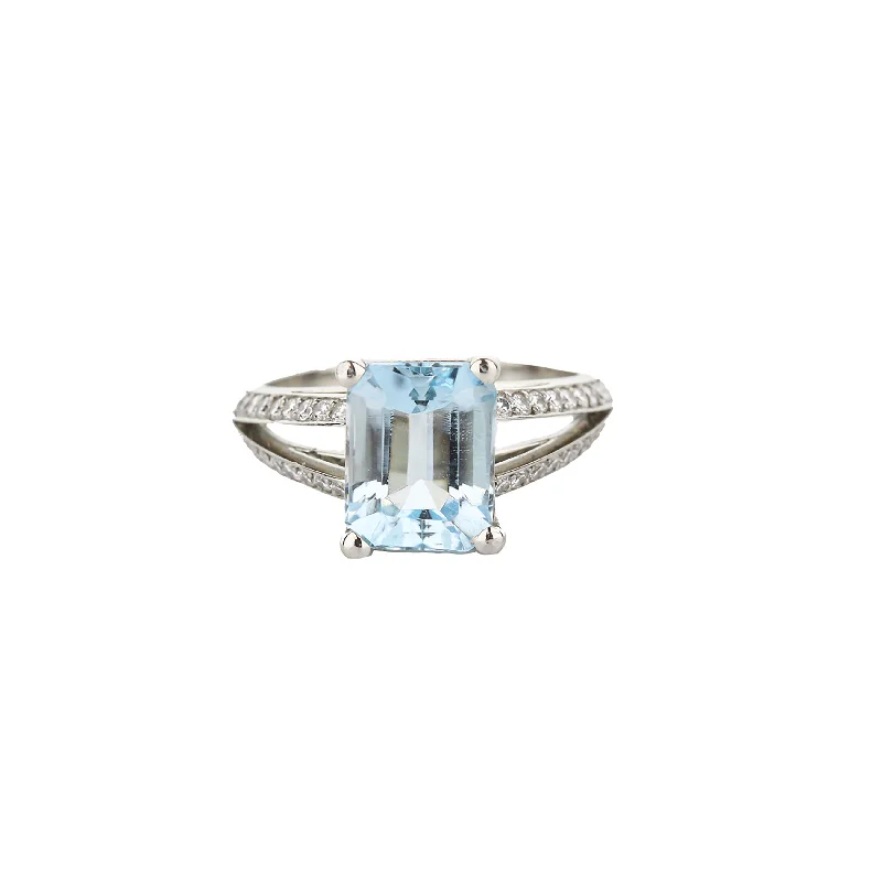 tiny diamond cross necklace Platinum Emerald Cut Aquamarine Diamond Ring