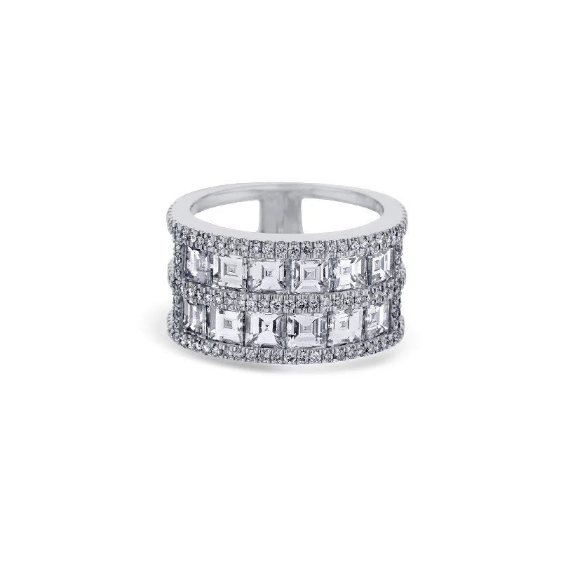 unique crystal bar necklace Platinum Two Row Channel Set Blazer Cut Diamond Band