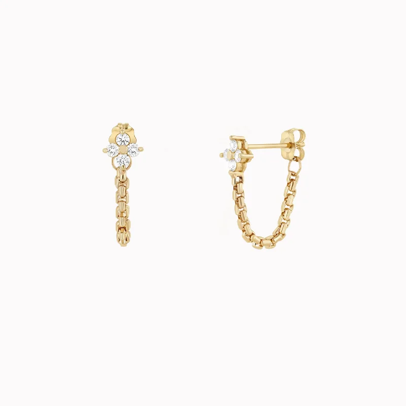 vintage floral engagement ring Quad Box Chain Prong Diamond Huggie Earrings